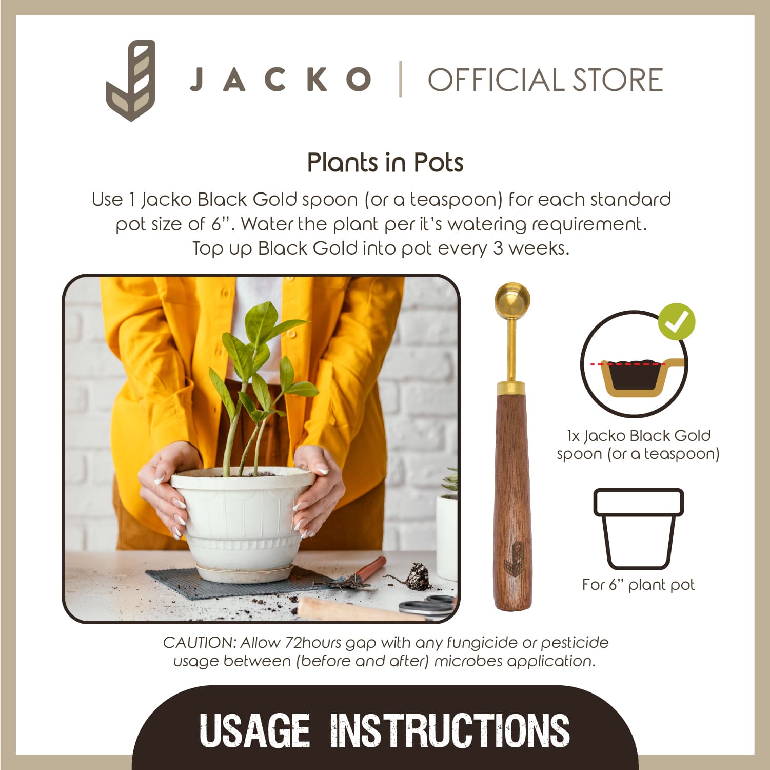 Jacko Black Gold - Usage Instruction Plant Pots