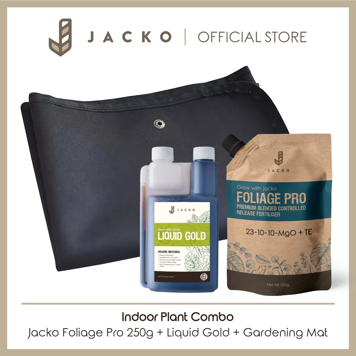 【Indoor Plant Combo】Jacko Foliage Pro Blended Controlled Release Fertiliser + Jacko Liquid Gold + Gardening Mat