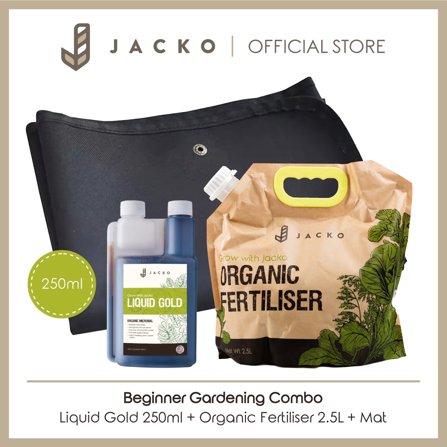 【Beginner's Gardening Combo】Jacko Liquid Gold + Jacko Organic Fertiliser 2.5L + Gardening Mat 1M x 1M