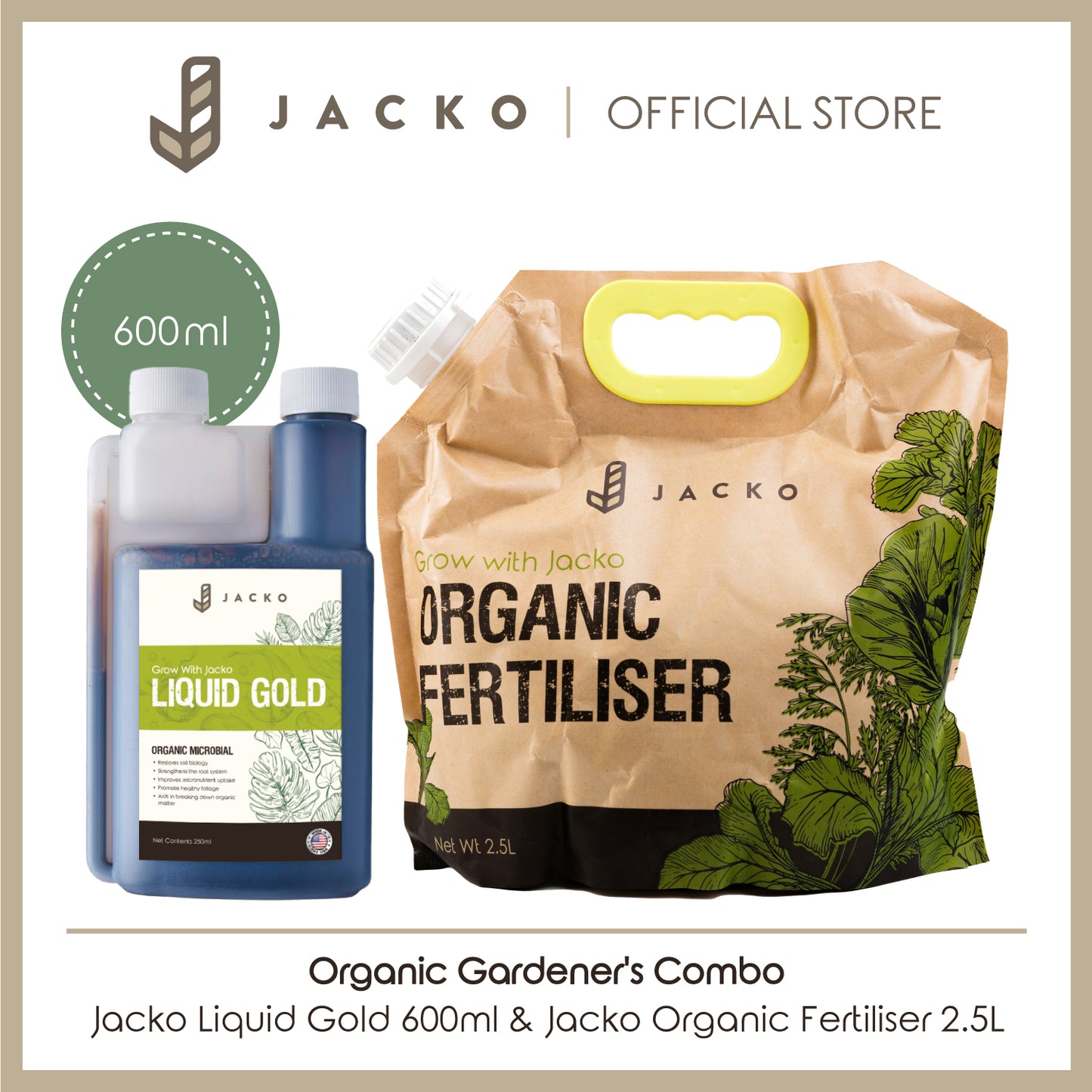 【Organic Gardener's Combo】 Jacko Liquid Gold + Jacko Organic Fertiliser