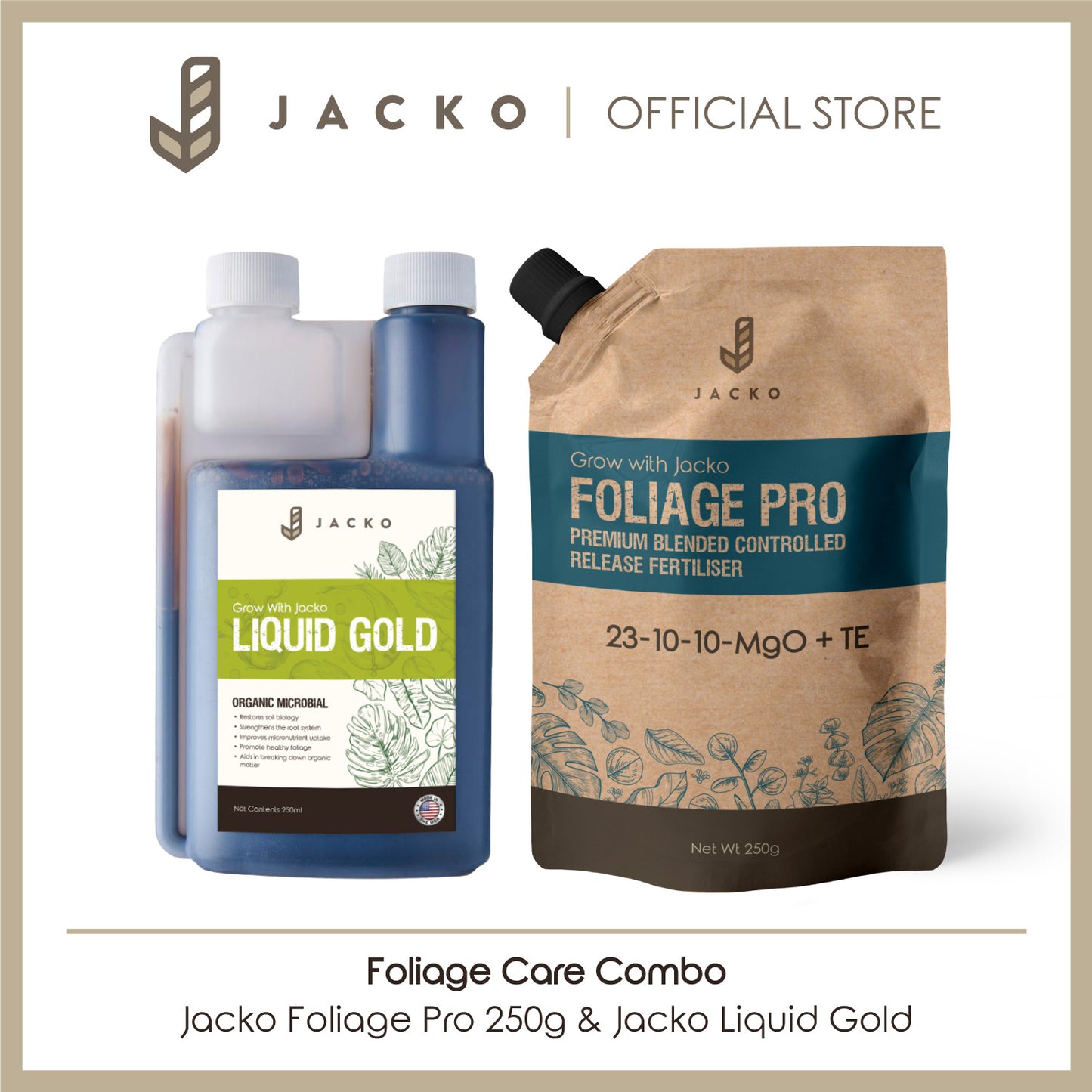 【Foliage Care Combo】Jacko Foliage Pro Premium Blended Controlled Release Fertiliser + Jacko Liquid Gold Microbes