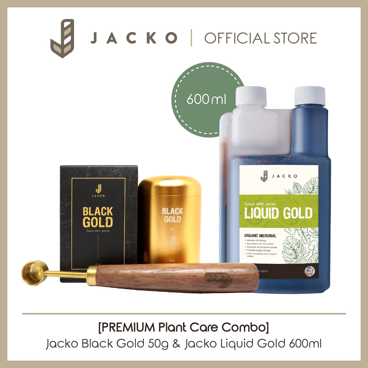 Jacko Black Gold 50g and Jacko Liquid Gold 600ml - Premium Care Combo 