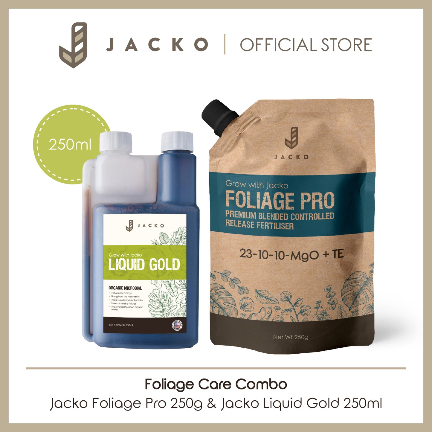 【Foliage Care Combo】Jacko Foliage Pro Premium Blended Controlled Release Fertiliser + Jacko Liquid Gold Microbes