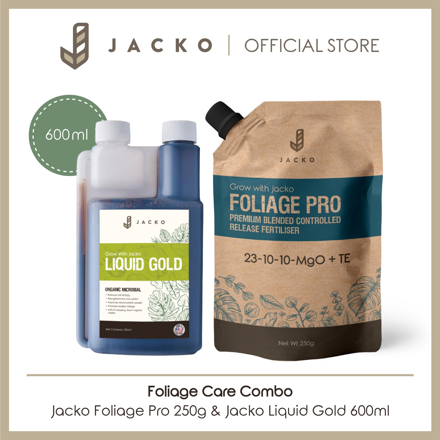 【Foliage Care Combo】Jacko Foliage Pro Premium Blended Controlled Release Fertiliser + Jacko Liquid Gold Microbes