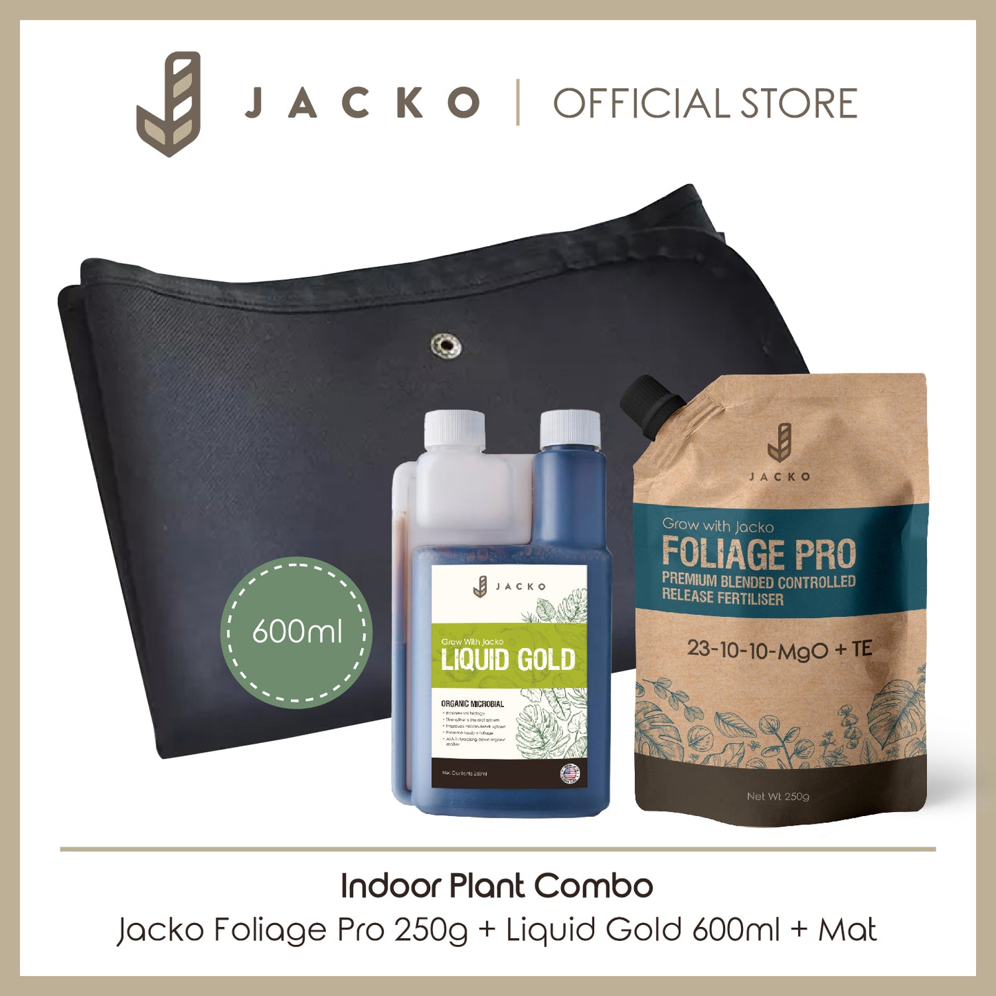 【Indoor Plant Combo】Jacko Foliage Pro Blended Controlled Release Fertiliser + Jacko Liquid Gold + Gardening Mat